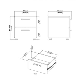 Pepe Bedside 2 Drawers in White Woodgrain - Msofas LTD