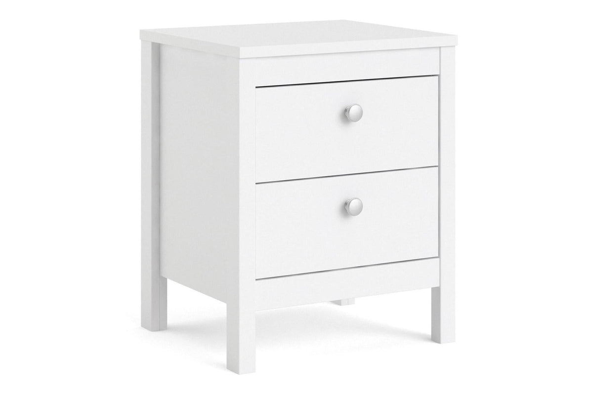 Madrid Bedside Table 2 Drawers In White