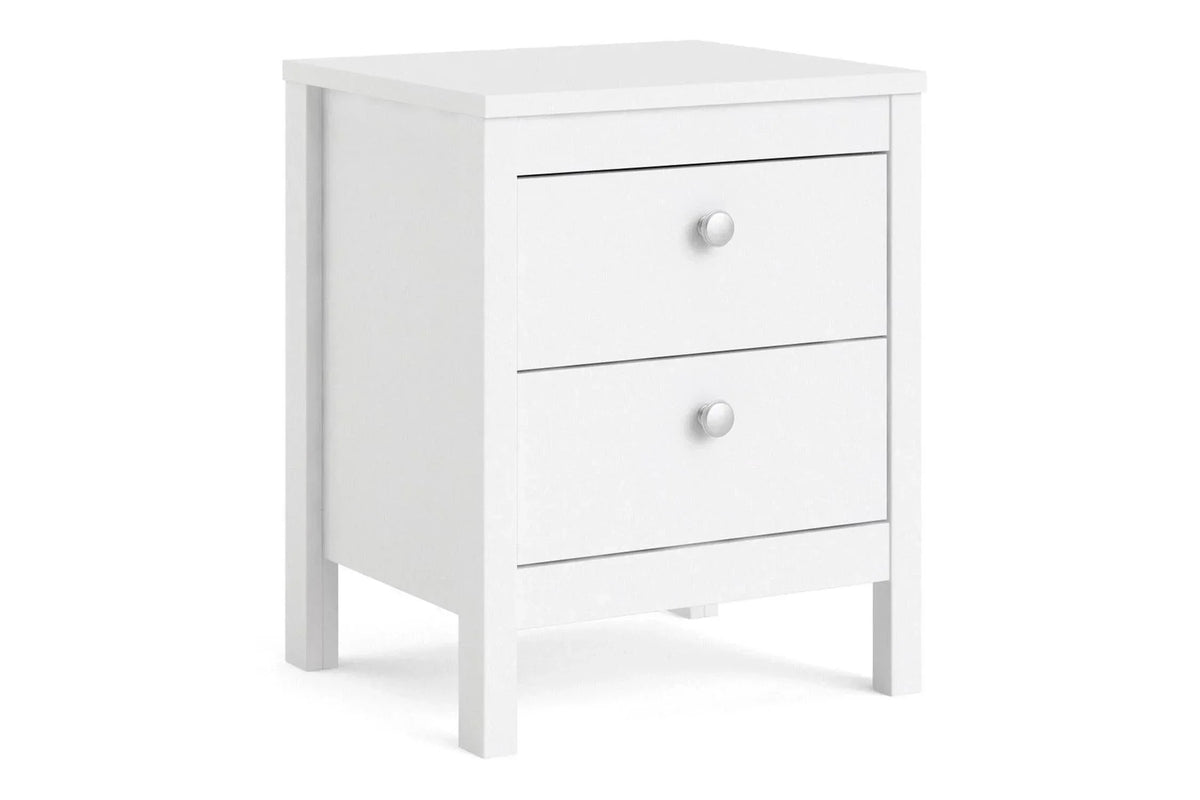 Madrid Bedside Table 2 Drawers In White