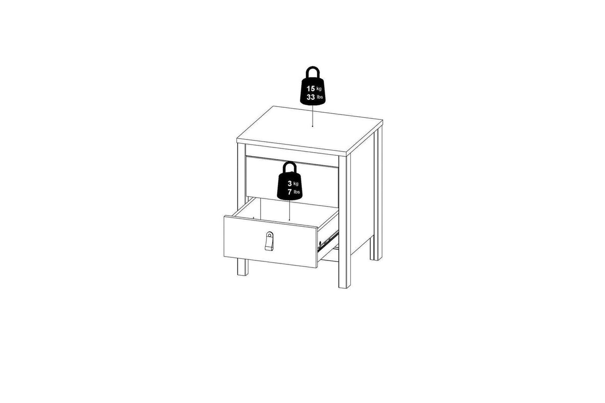 Madrid Bedside Table 2 Drawers In White