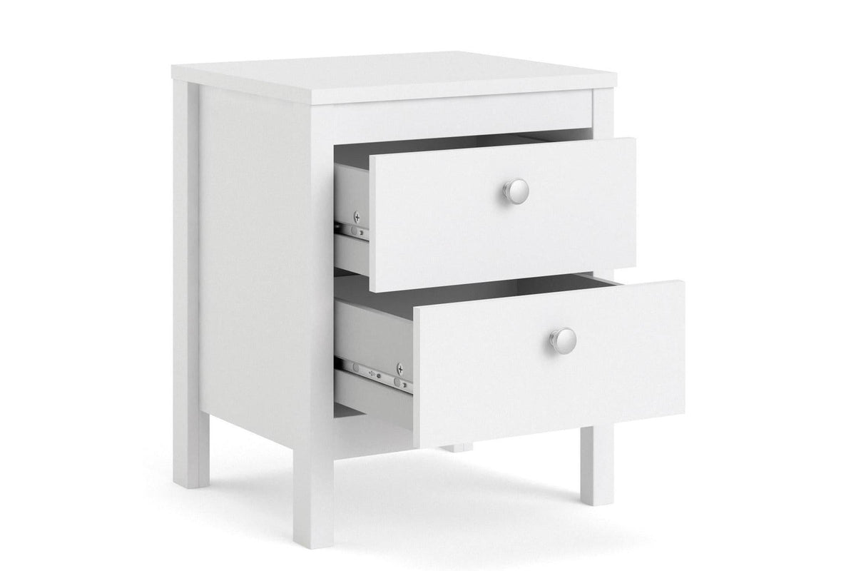 Madrid Bedside Table 2 Drawers In White