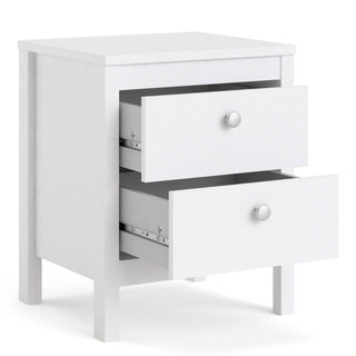 Madrid Bedside Table 2 Drawers in White - Msofas LTD