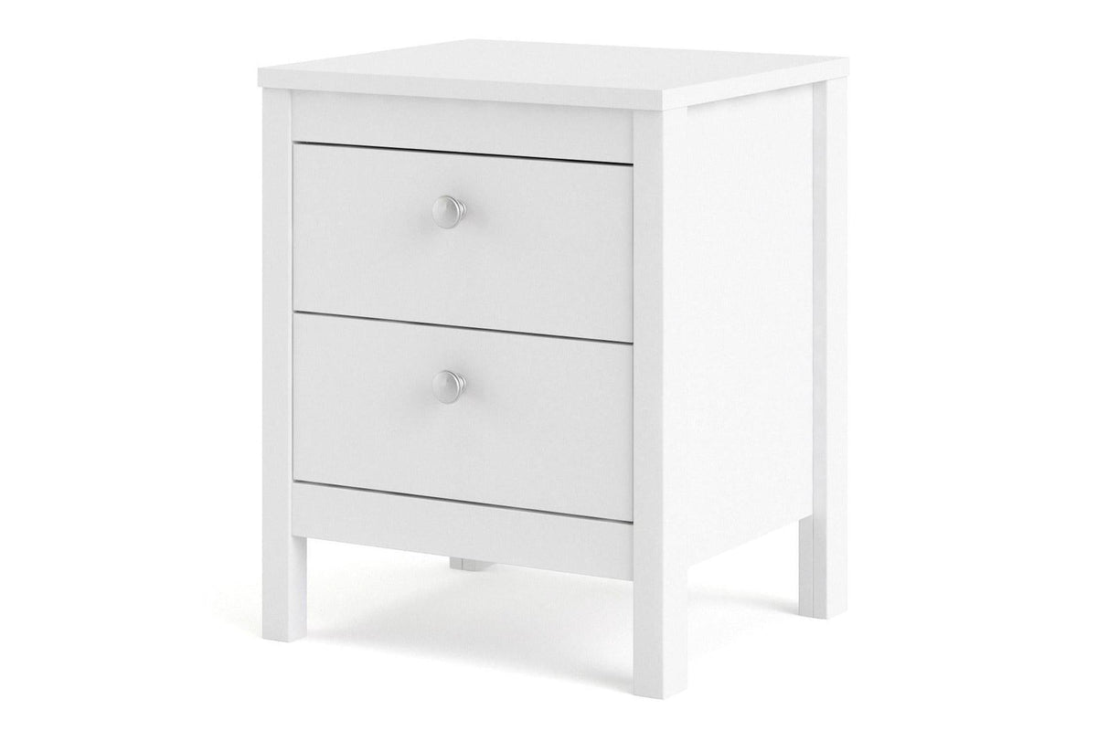 Madrid Bedside Table 2 Drawers In White