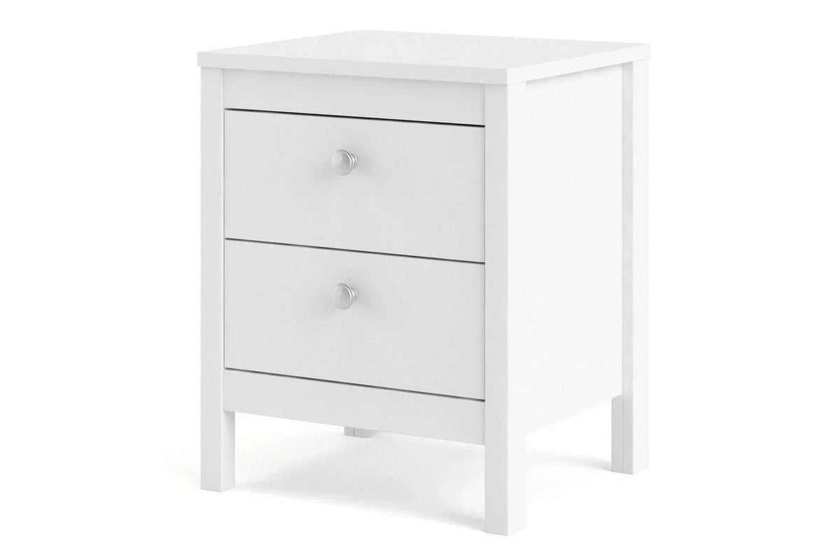 Madrid Bedside Table 2 Drawers In White