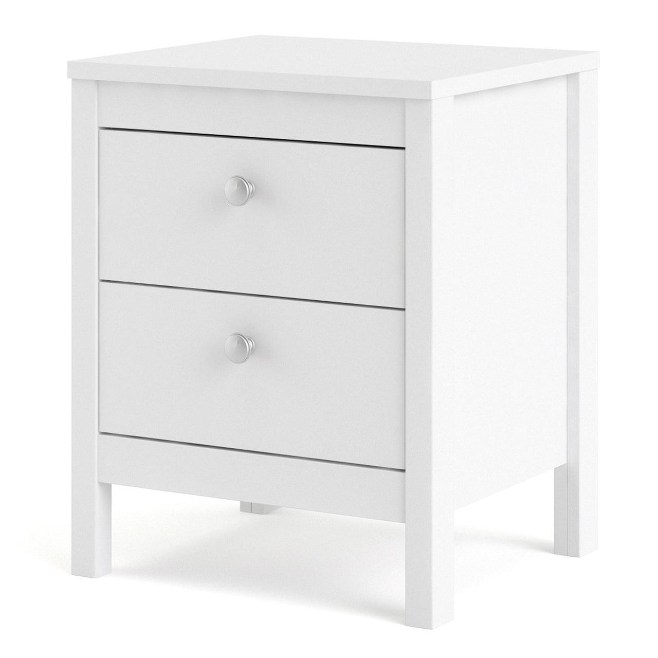 Madrid Bedside Table 2 Drawers in White