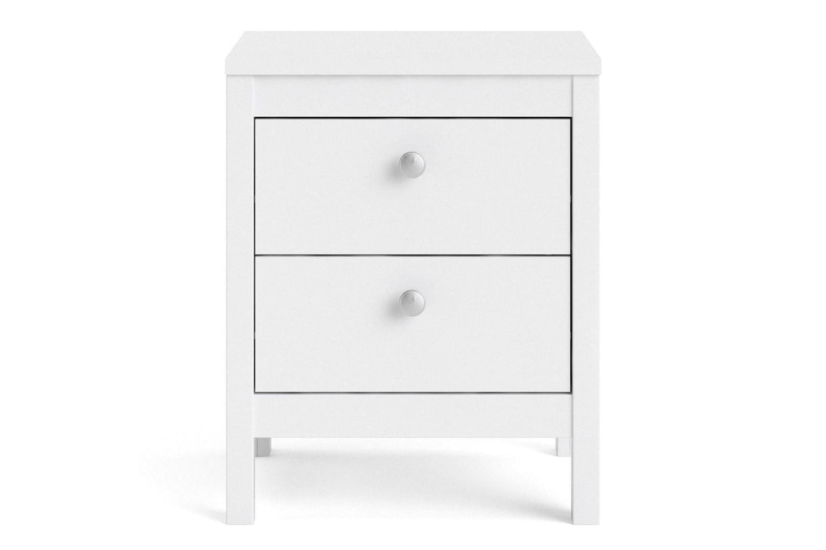 Madrid Bedside Table 2 Drawers In White