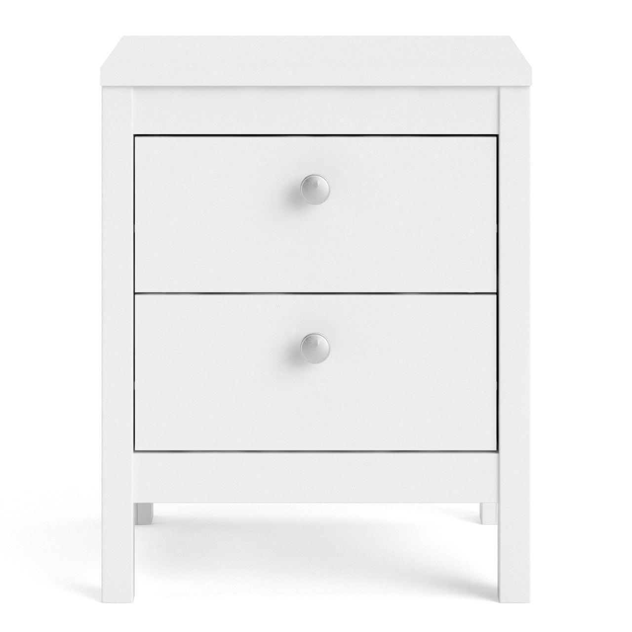 Madrid Bedside Table 2 Drawers in White