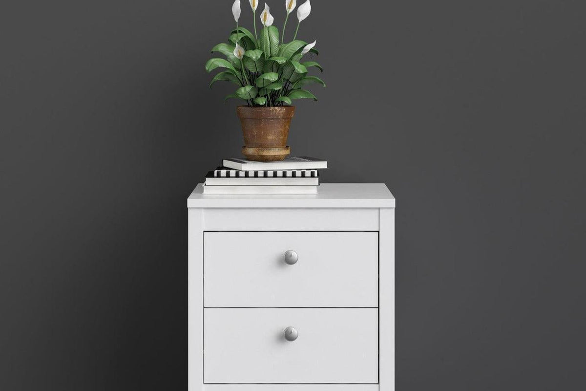 Madrid Bedside Table 2 Drawers In White
