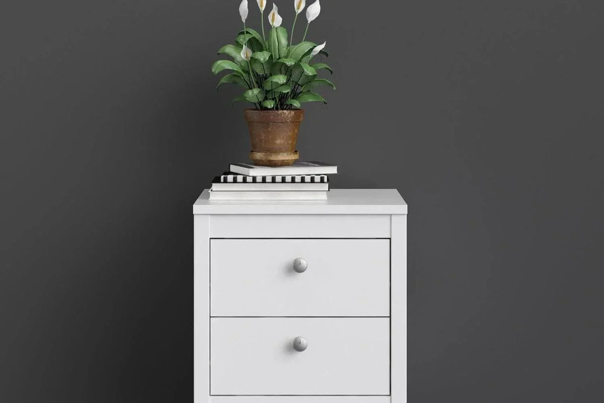 Madrid Bedside Table 2 Drawers In White
