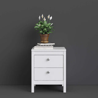 Madrid Bedside Table 2 Drawers in White - Msofas LTD