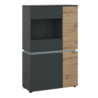 Luci 4 Door Low Display Cabinet in Platinum and Oak