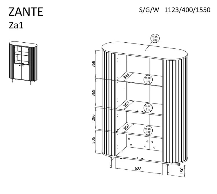 Zante Display Cabinet dimensions