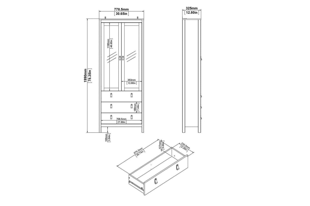 Madrid China Cabinet 2 Doors + 3 Drawers In Matt Black