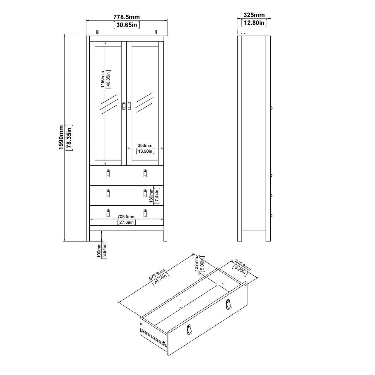 Madrid China Cabinet 2 Doors + 3 Drawers in Matt Black