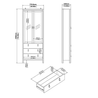 Madrid China Cabinet 2 Doors + 3 Drawers in Matt Black - Msofas LTD